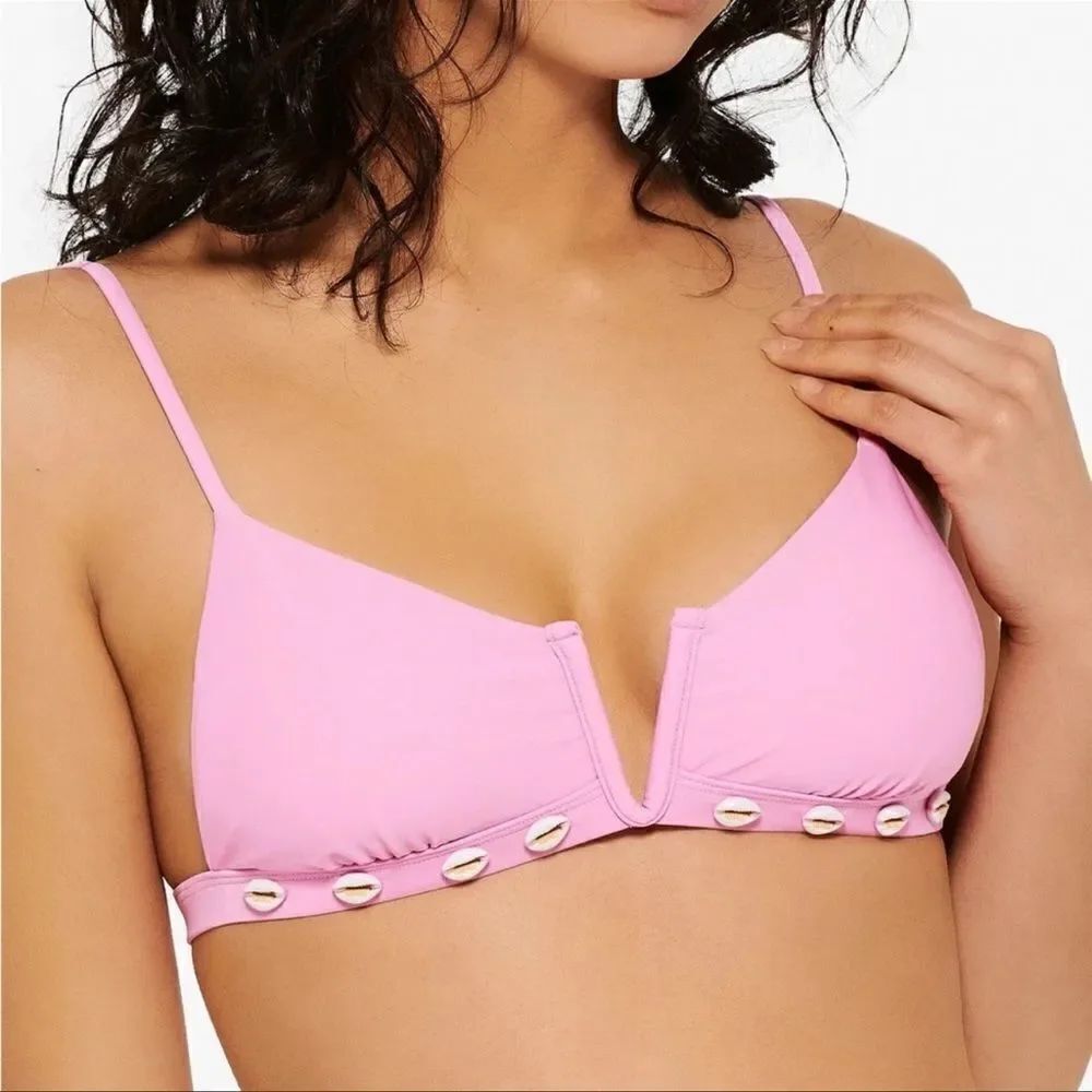 Hula Honey Juniors Shell-Trim Bikini Top Lilac Chiffon Medium NWT